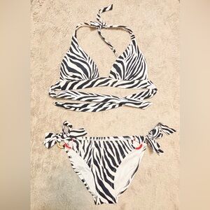 Victoria's Secret Black & White Zebra Tie Bikini Set - S/XS